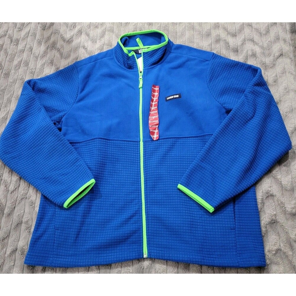 Lands End Mens XL Blue Green Zip Up Fleece Jacket NWT